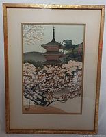 Full view of framed woodblock print