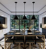 Pendant lights shown installed over kitchen island illustrating shape and finish