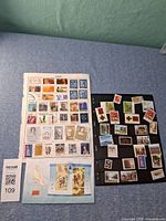 Overview of album page, stock page and souvenir sheet