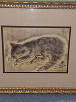 Full view of framed Foujita print with mat and frame