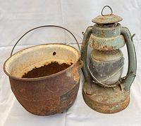 cauldron and lantern side by side showing overall form and condition