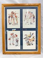 Full view of oak frame displaying four prints