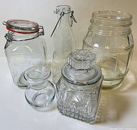 Group shot of all five clear glass storage pieces