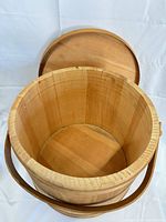 bucket with lid off showing interior staves