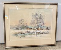 Framed winter landscape print overall view
