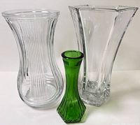 All three Hoosier glass vases standing side by side