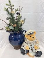 Full lot with vase, greenery and teddy bear figurine