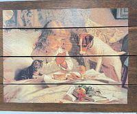 Front view of wood slat panel with printed image