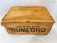 Front and top of crate with Rumford lettering, shows overall appearance