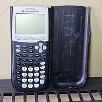 Front of TI-84 Plus calculator beside its slide cover