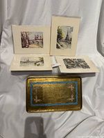 Tray and four Paris prints arranged for overview