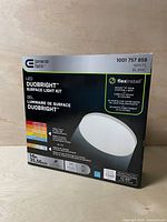 Front of retail box showing branding, size, specs