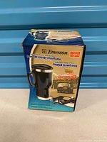 Front of Emerson heated travel mug retail box