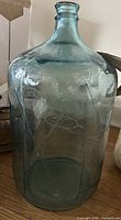 Full view of aqua/teal demijohn showing shape, neck and color