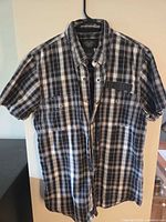 Front view of plaid Harley-Davidson snap-front shirt