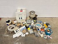 Entire assortment of electrical supplies on floor
