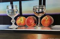 Close-up of “Crystal and Peaches” print showing glasses and peaches detail