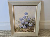 Framed original oil painting of blue flowers