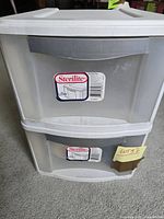 Front view of Sterilite two-drawer plastic storage unit
