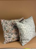 Front view of both William Morris pillows showing different prints