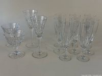 Full group of crystal stemware showing all flutes, wine and coupe glasses