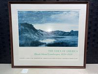 Front view of framed The Eden of America poster showing image, text, frame and mat