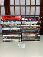 Full view of both DVD stacks, showing quantity and some titles