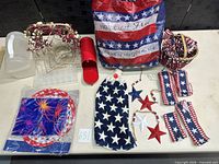 Full lot overview on tabletop showing all patriotic items