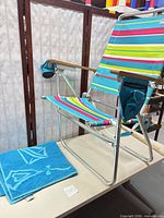 Full view of chair and towel on platform