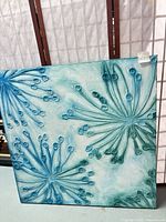 Front view of entire 42 x 42 in canvas showing abstract floral design