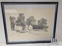 Full view of framed sketch showing entire artwork and frame