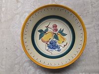 Top view showing full Fruit pattern design and yellow rim