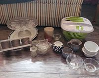 Overview of all items arranged on floor