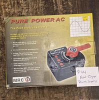 Front of sealed MRC Pure Power AC power pack box showing product image and features
