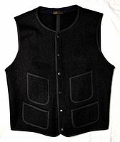 Front view of vest showing entire garment, snap front, four pockets
