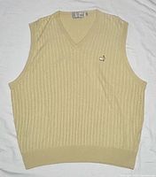 Front view of beige silk sweater vest
