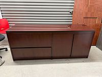 Front view of entire credenza showing drawers and cabinet doors closed