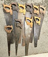 Front view of all ten saws laid out overlapping