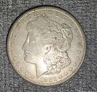 Obverse of 1921 Morgan silver dollar