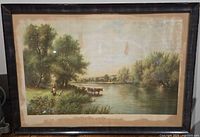 Full view of framed print under glass