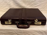 Top view showing closed briefcase, handle and combination locks
