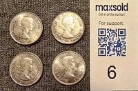 Obverse of four coins beside MaxSold ID card