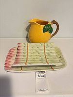 Asparagus platter two pieces with lemon pitcher front view