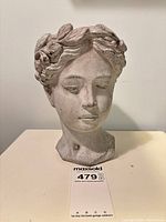 front view cement goddess head planter