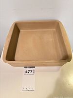 Top view of square stoneware baking dish