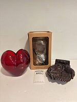 Wish jar in box, red heart glass vase, cast metal hands display