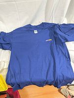 Front view of royal blue Gildan Ultra Cotton T-shirt showing small chest logo