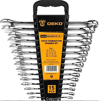 Front view of wrench set showing brand label and 15 wrenches