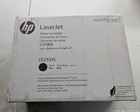 Front of sealed HP LaserJet CE255XC toner cartridge box