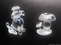 Crystal sitting poodle and mushroom figurines front view
